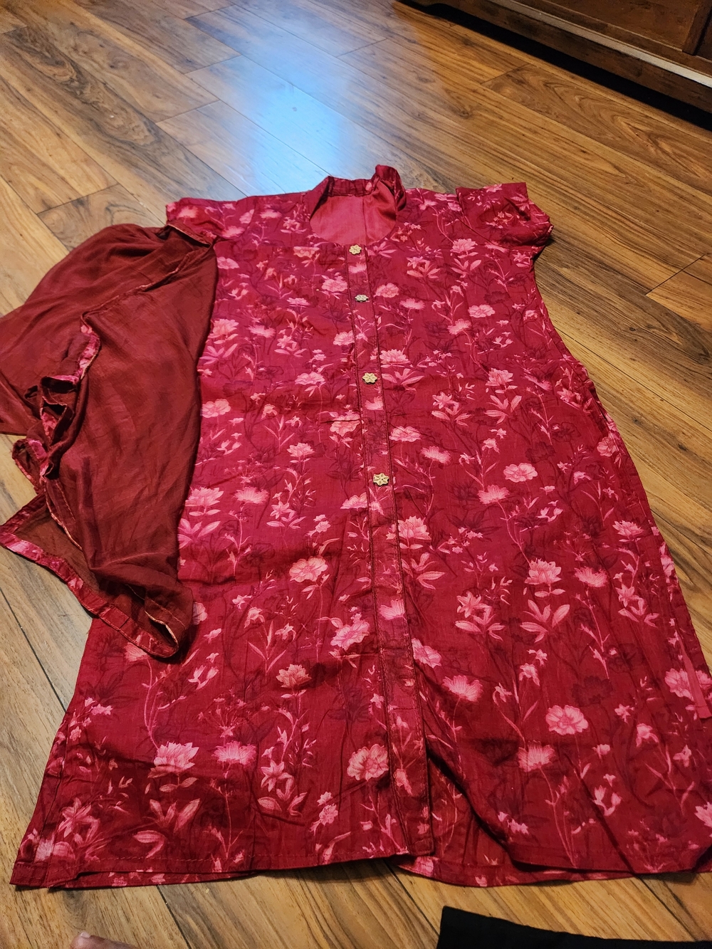 Salwar Kameez Dupatta Indian Red Button-Front